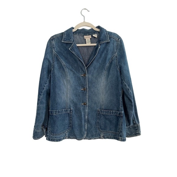 Vintage St John’s Bay Denim Blazer Jacket Size Medium 100% Cotton - Picture 1 of 8